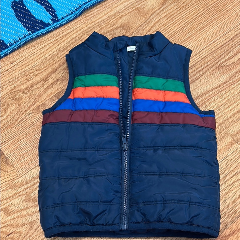 Wonder Nation Green and Orange Puffer Vest with Stand-Up Collar